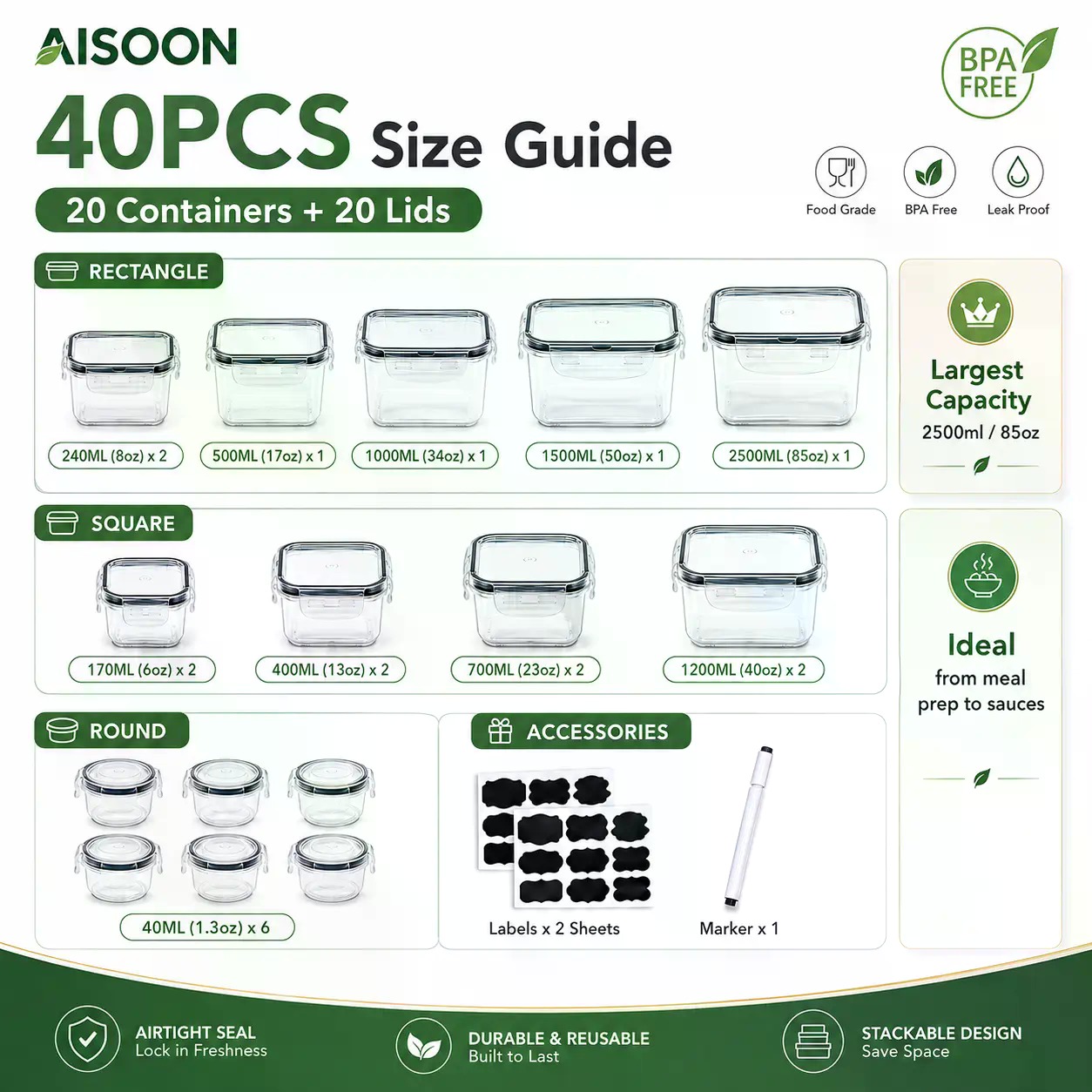40 PCS Extra Large 85oz Silico - đánh giá và giá Food Storage Meals